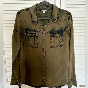 Splendid distressed finish button down top